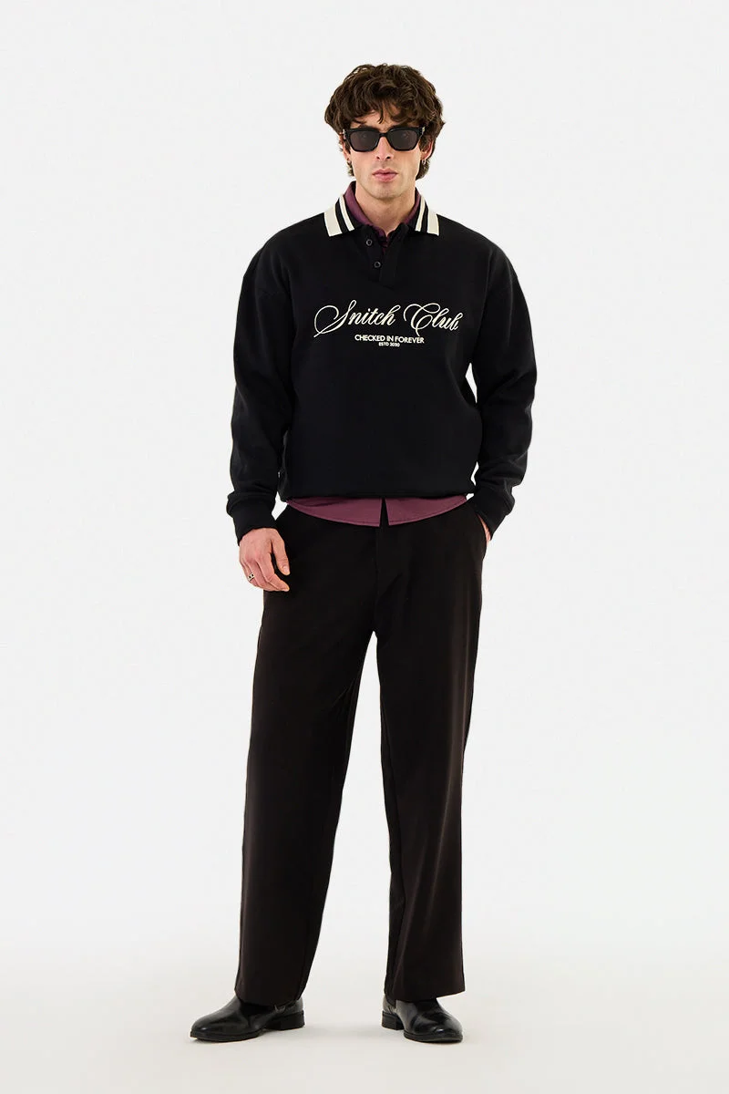 سنيتش Contrast Tipping Embroidered Oversized Polo Sweatshirt